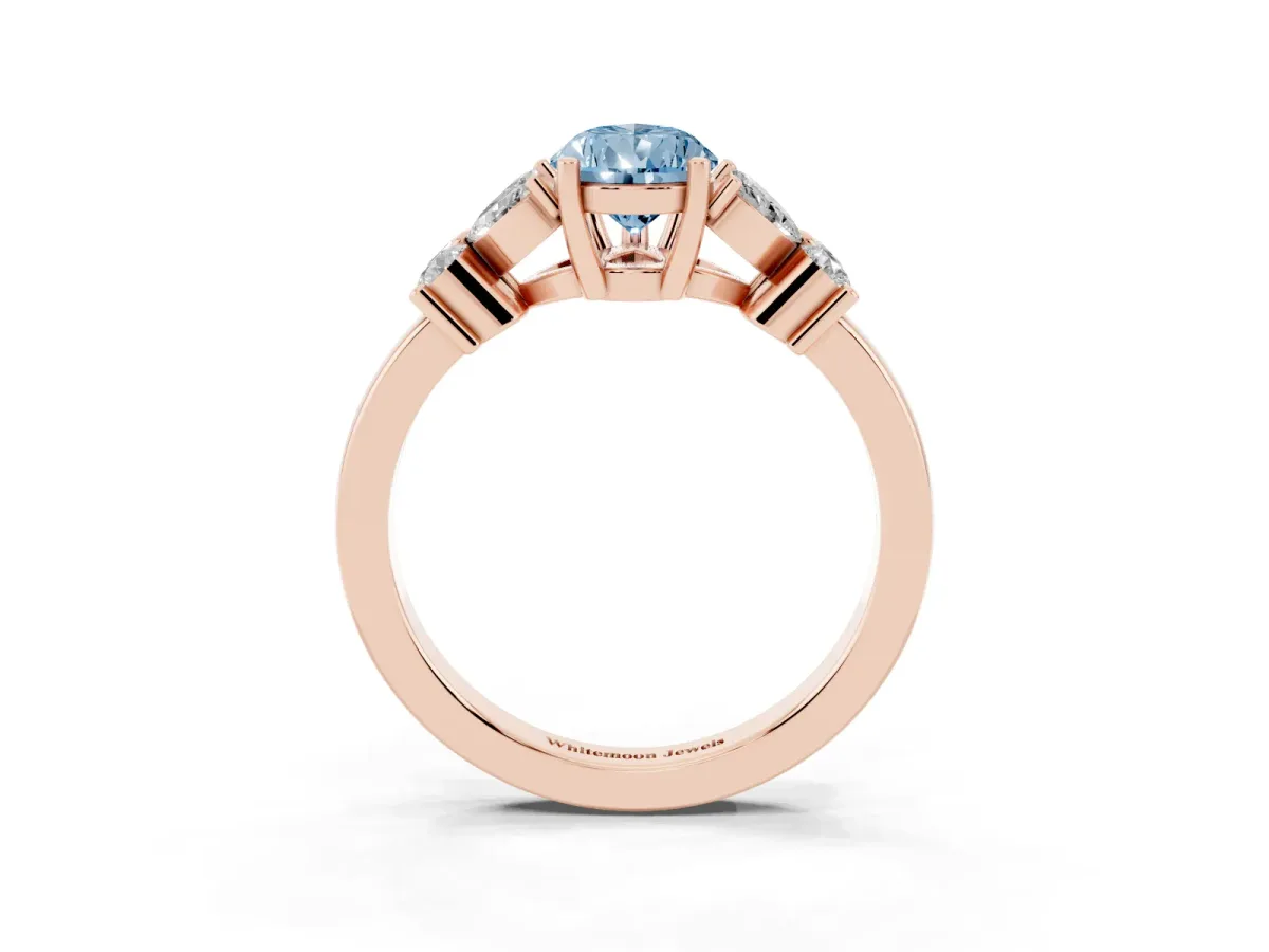 Fancy Blue Pear Cut Diamond Floral Cluster Ring with Solitaire Band and Prong Setting Rose gold