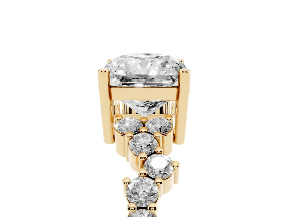 Radiant Cut Diamond Scattered Round Accent Ring with Prong Setting Yellow gold