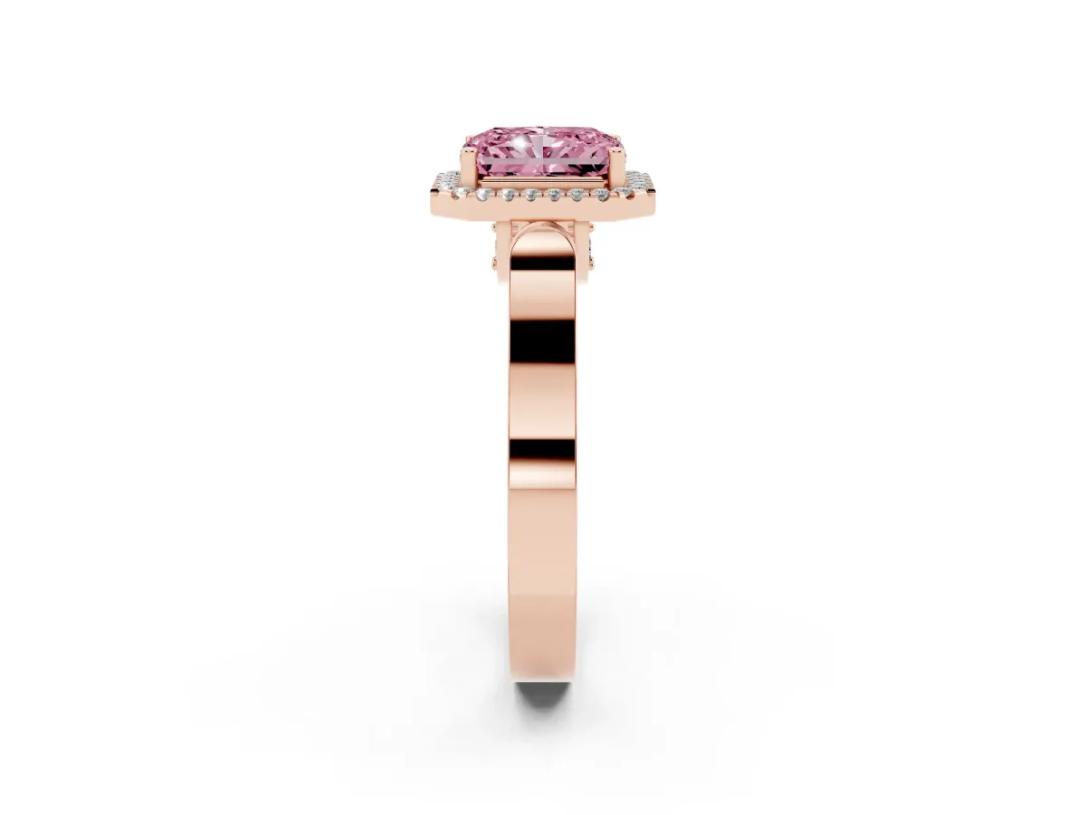 Fancy Pink Radiant Cut Halo Pave Split Shank Prong Setting Ring Rose gold
