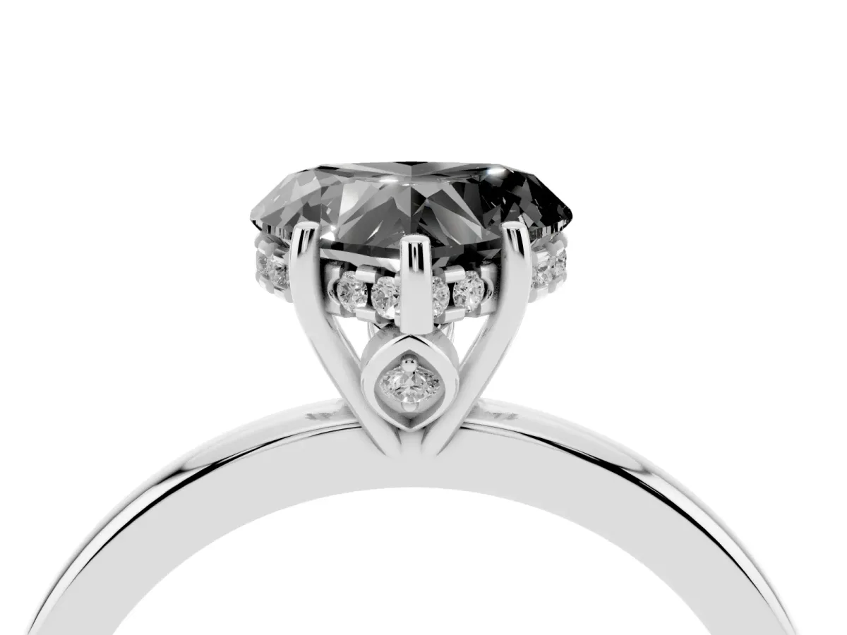 Fancy Black Heart Cut Solitaire Diamond Ring with Prong Setting and Plain Band White gold