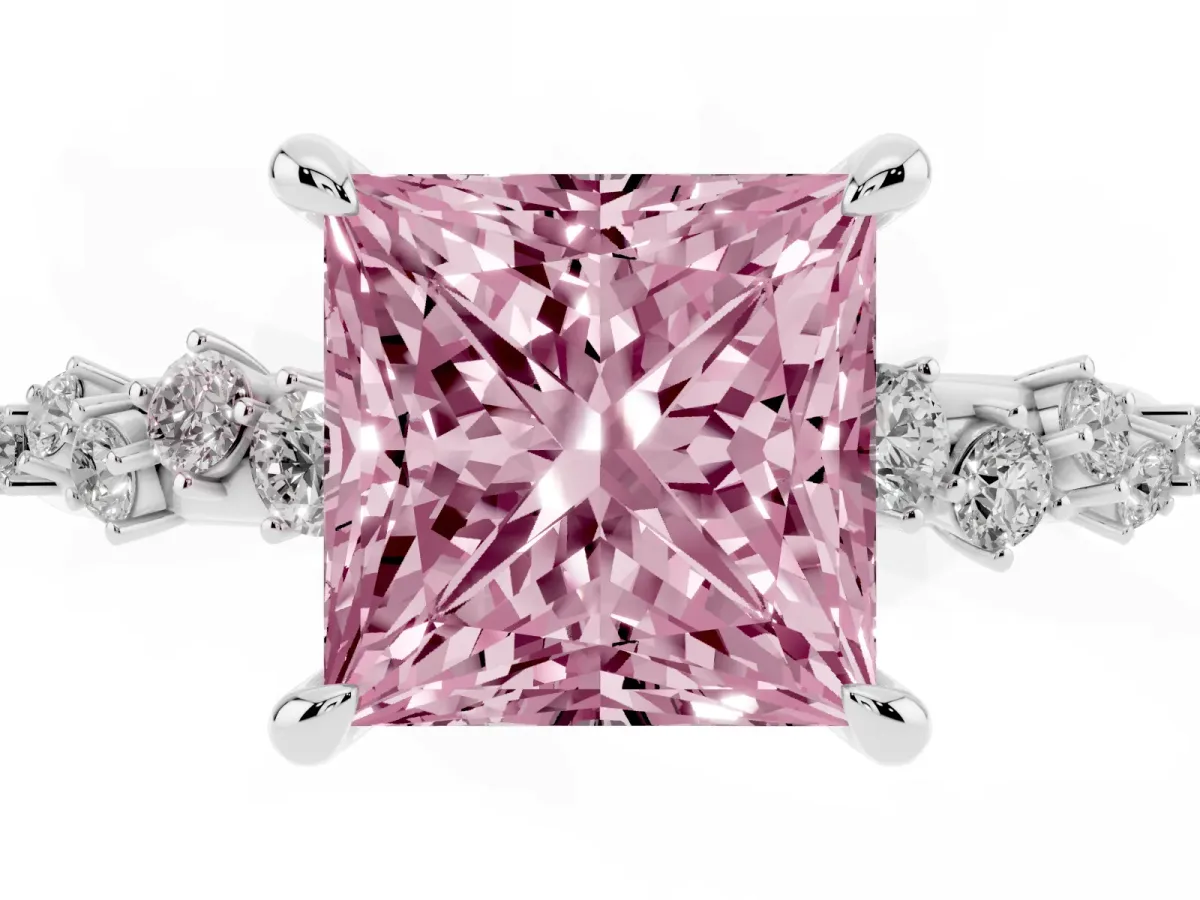 Fancy Pink Princess Cut Cut Diamond Vine Band with Four-Prong Setting Silver