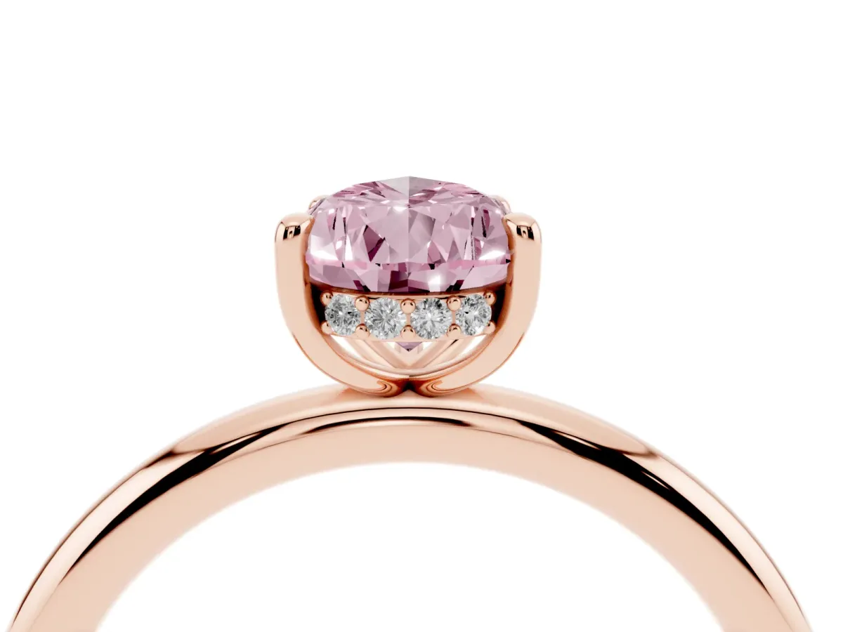Fancy Pink Pear Cut Diamond Solitaire Ring with Thin Band and Four-Prong Setting Rose gold
