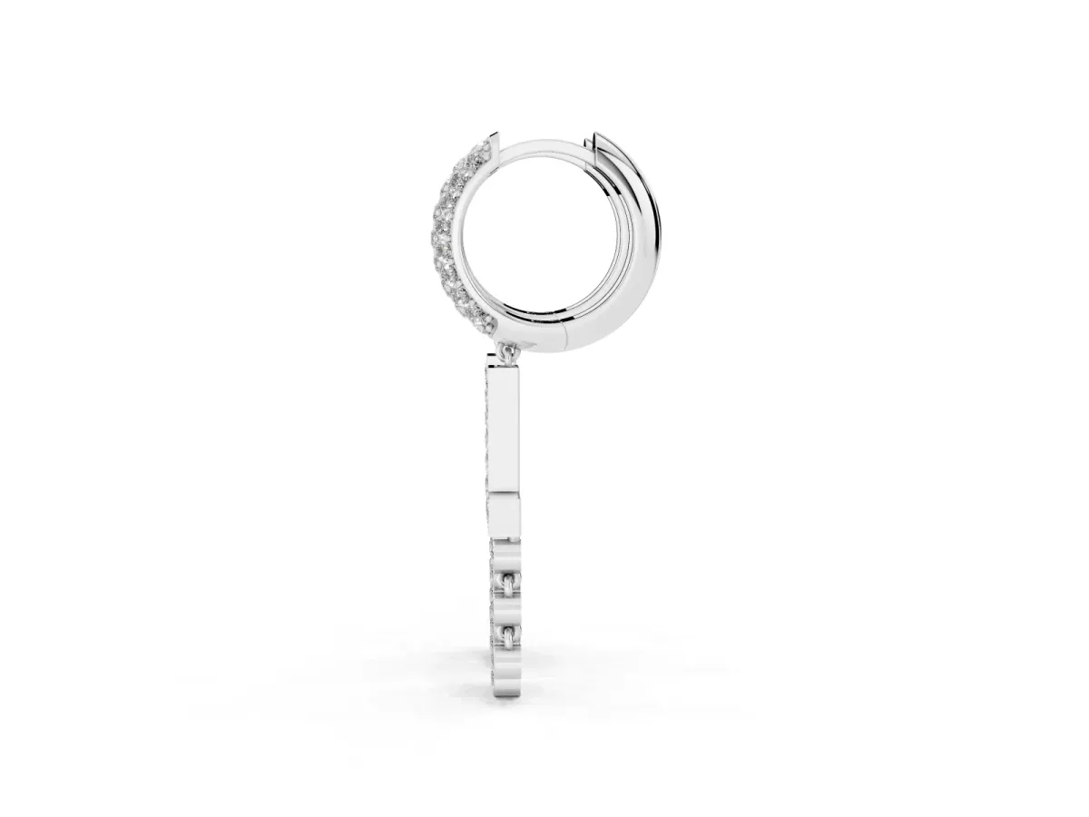 Round Diamond Initial L Huggie Hoop Earrings Silver