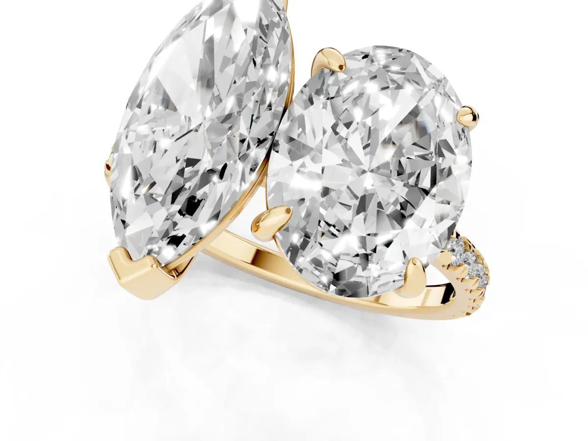 Oval and Marquise Toi Moi Ring with Prong Setting and Pave Band Yellow gold