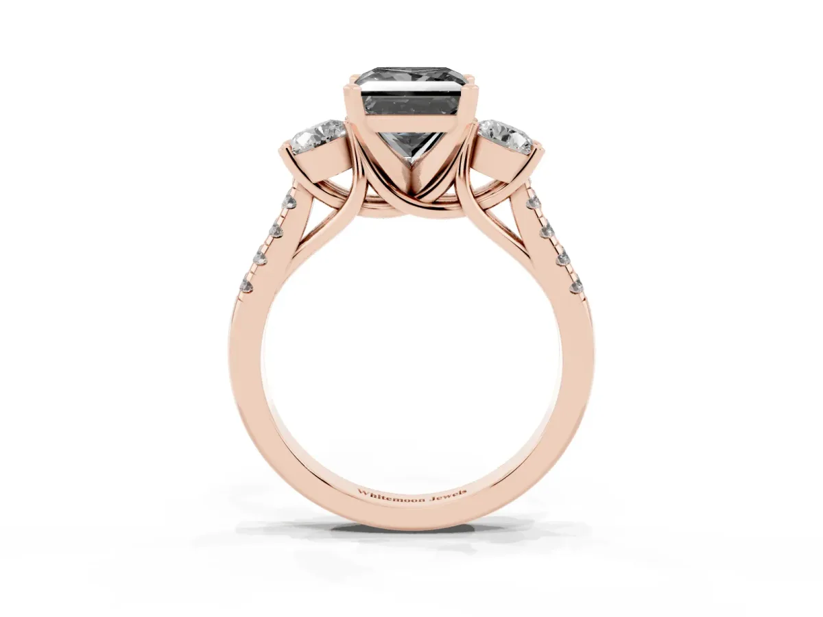 Fancy Black Three-Stone Princess Cut Diamond Pavé Band with Four-Prong Setting Rose gold