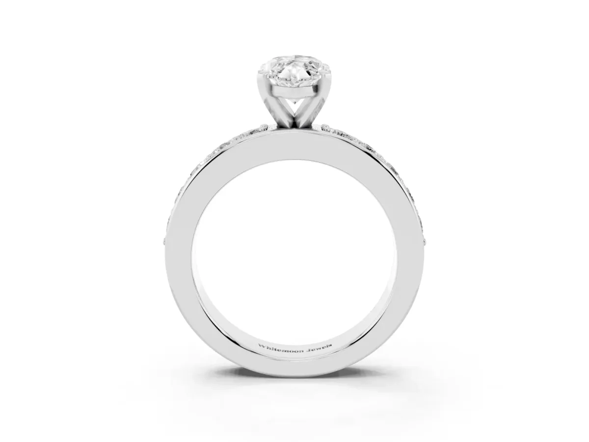 Marquise Cut Diamond Engagement Ring with Channel Set Round Band and Prong Setting Silver