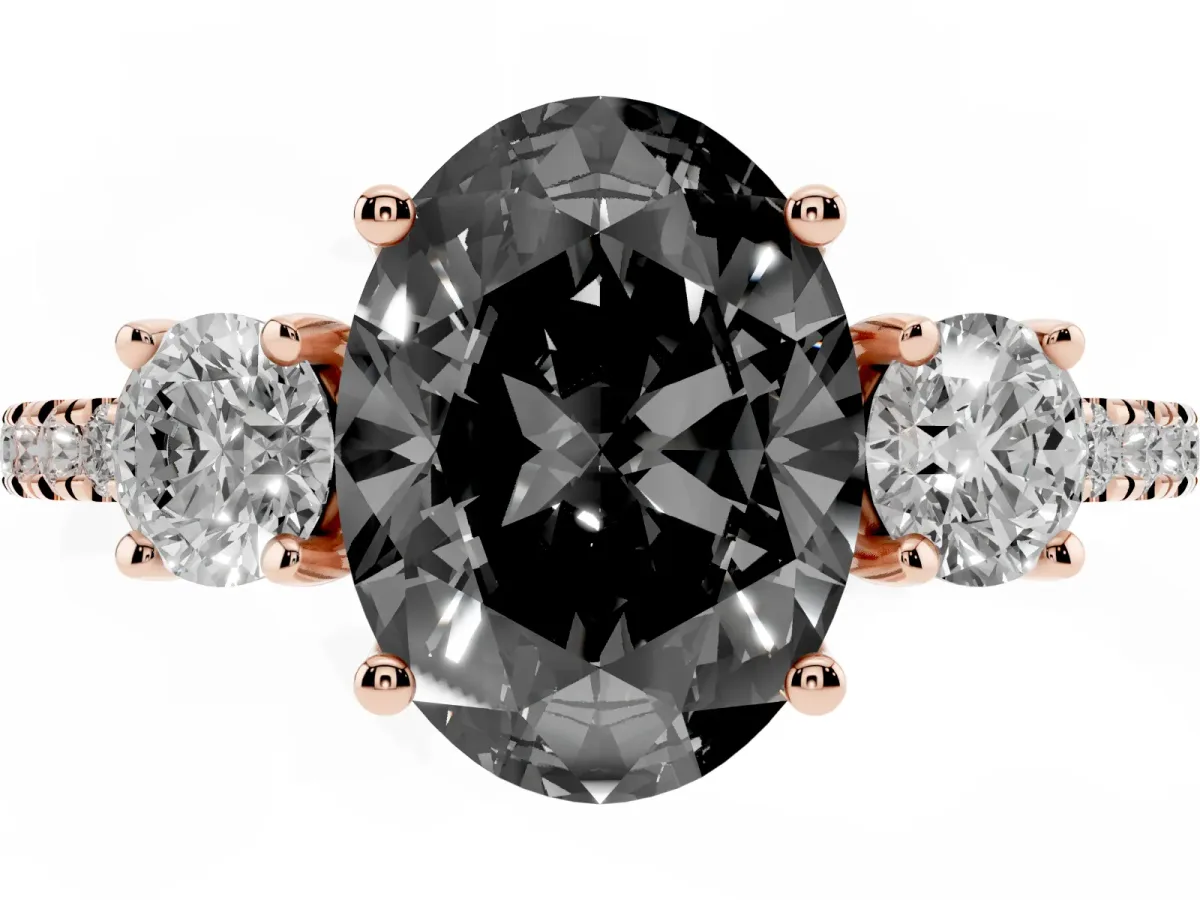 Fancy Black Three-Stone Oval Cut Cut Diamond Pavé Band with Prong Setting Rose gold