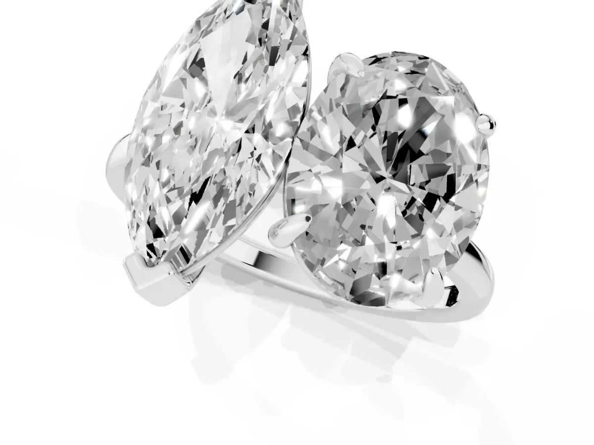 Oval and Marquise Toi Moi Ring with Prong Setting and Plain Band Platinum