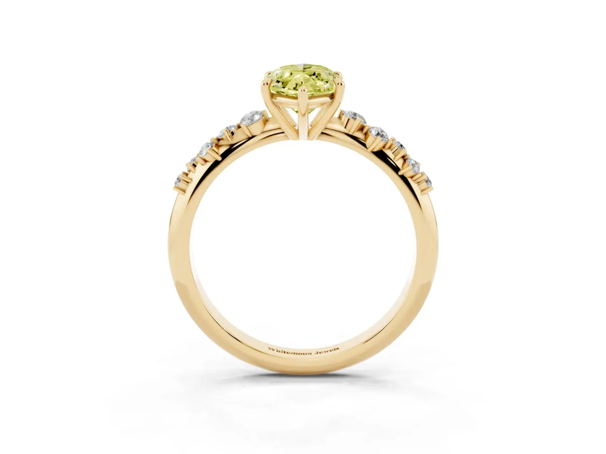 Fancy Yellow Marquise Cut Diamond Cluster Side Stone Solitaire Ring with Prong Setting Yellow gold