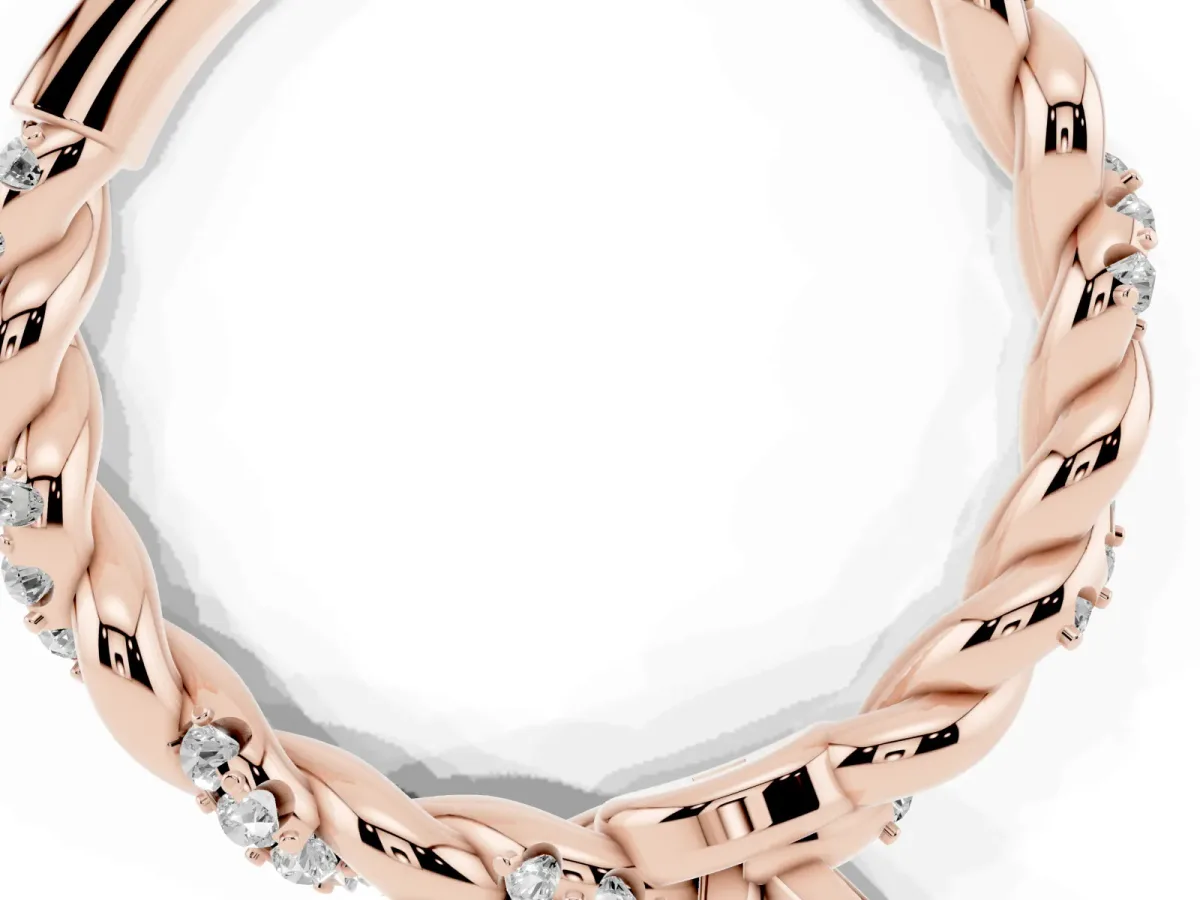 Fancy Blue Emerald Cut Diamond Solitaire Ring with Twisted Band and Pavé Accents Rose gold