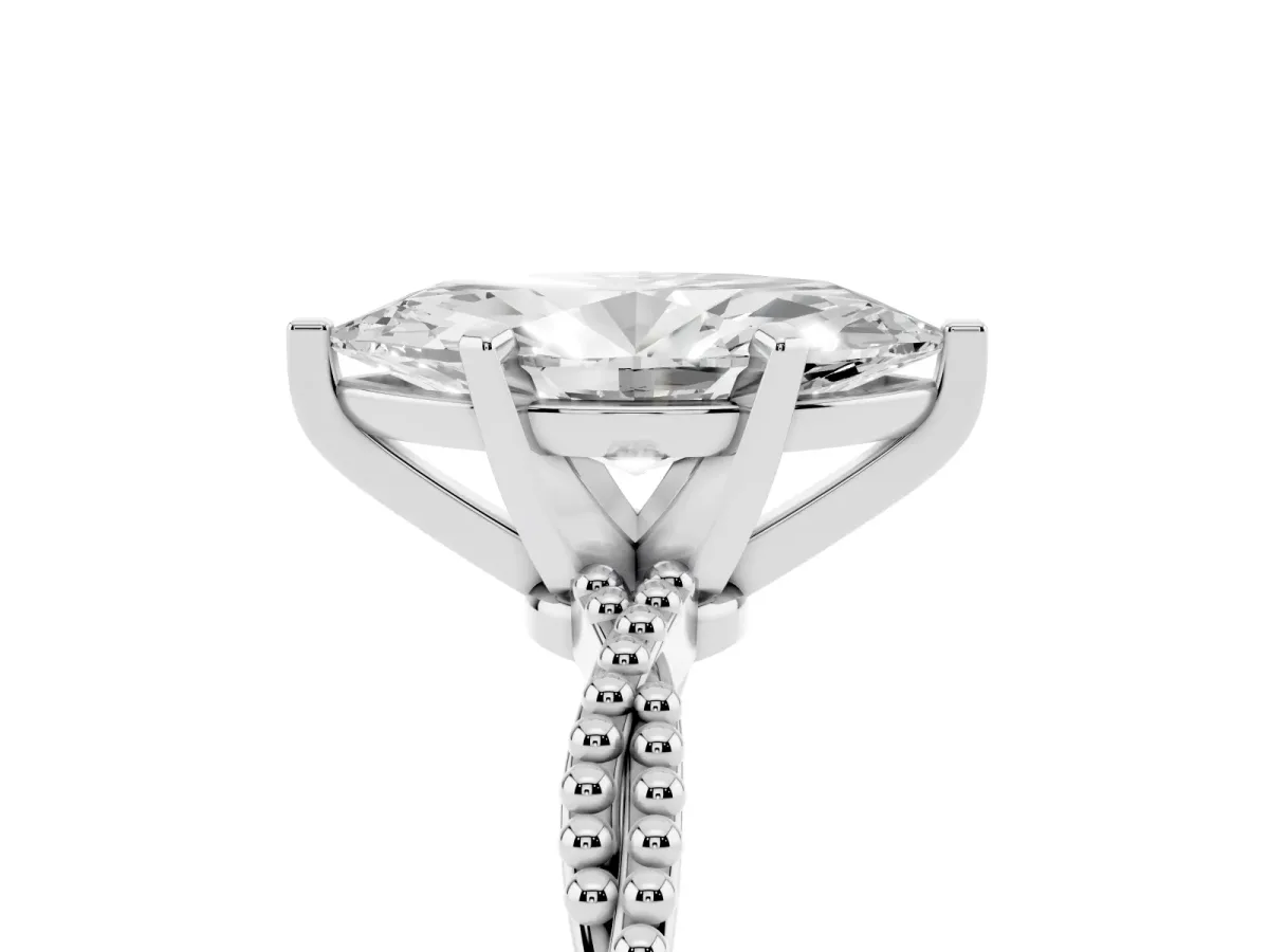 Marquise Cut Solitaire Twisted Band with Bead Prong Setting Silver