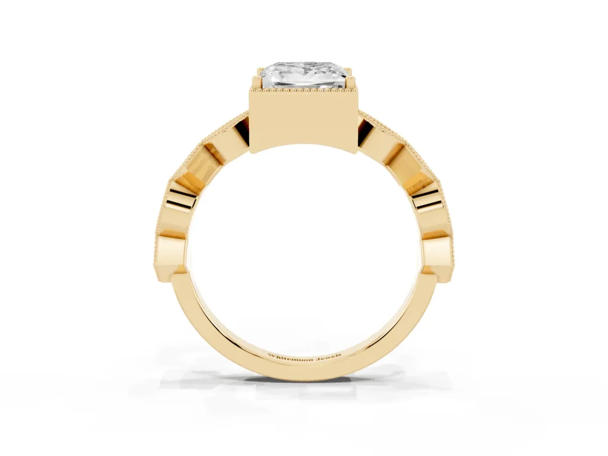 Princess Cut Milgrain Marquise Diamond Twist Band Ring Yellow gold