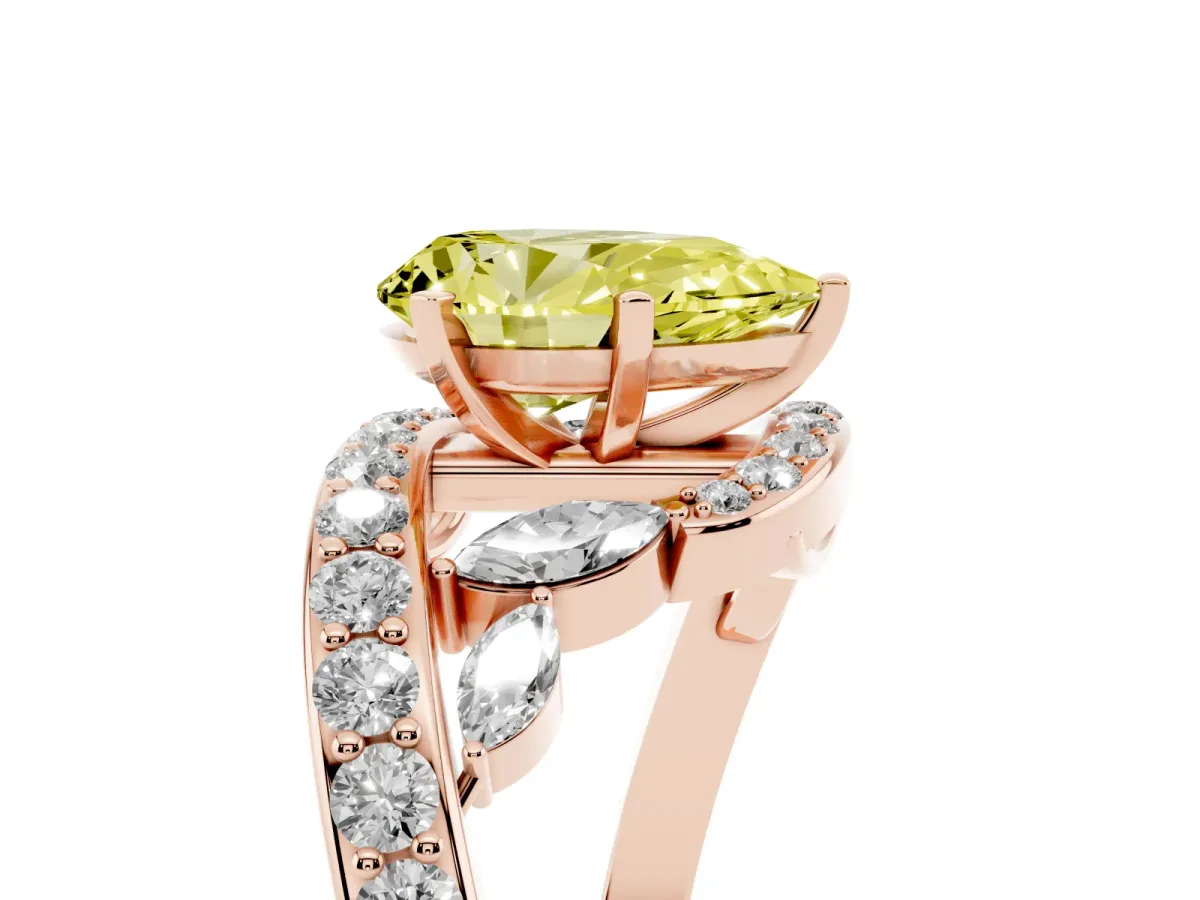 Fancy Yellow Pear Cut Solitaire with Pavé Twist Band and Four-Prong Setting Rose gold