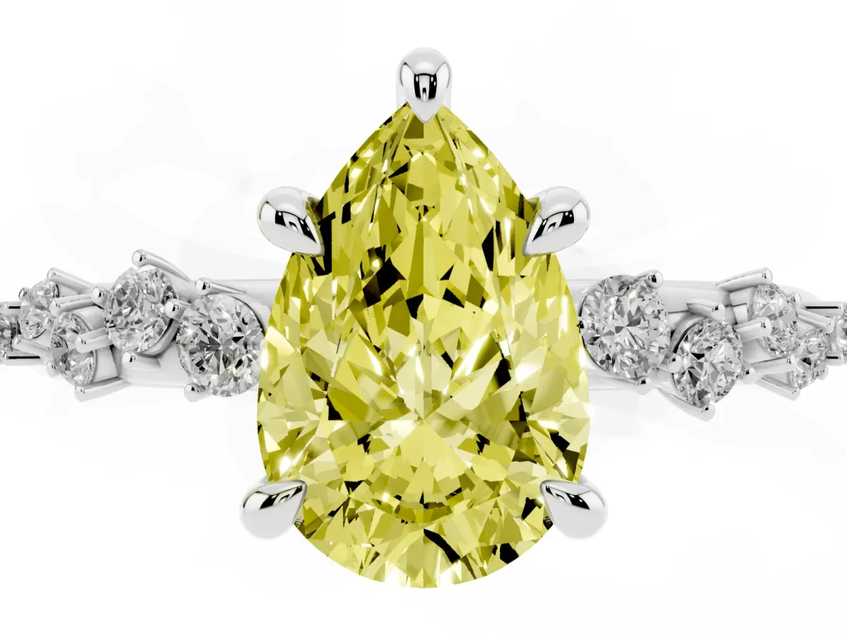 Fancy Yellow Pear Cut Cut Diamond Vine Band with Four-Prong Setting Platinum