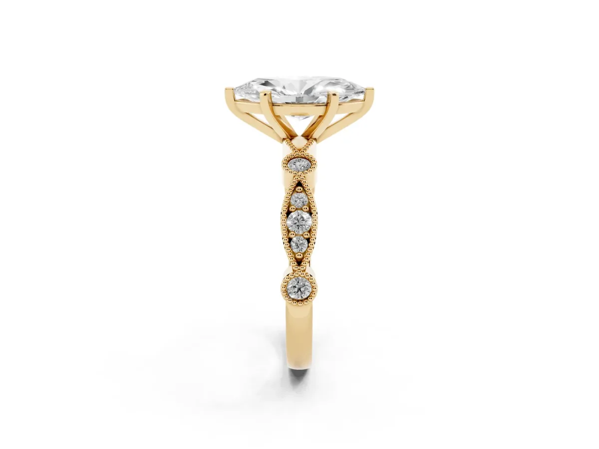 Marquise Cut Milgrain Bezel Diamond Engagement Ring with Solitaire Prong Setting Yellow gold