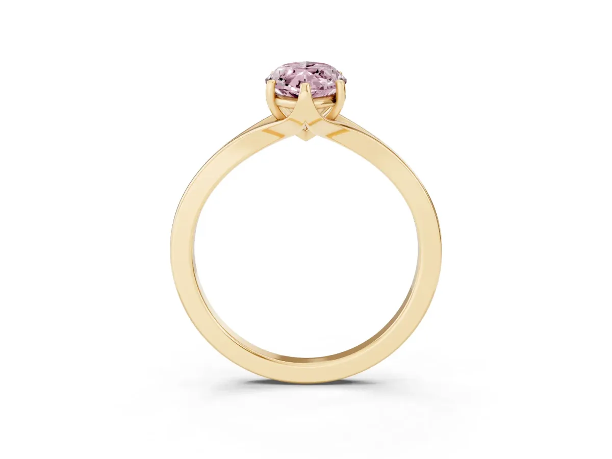 Fancy Pink Marquise Cut Solitaire Diamond Ring with Six-Prong Setting and Tapered Band Yellow gold