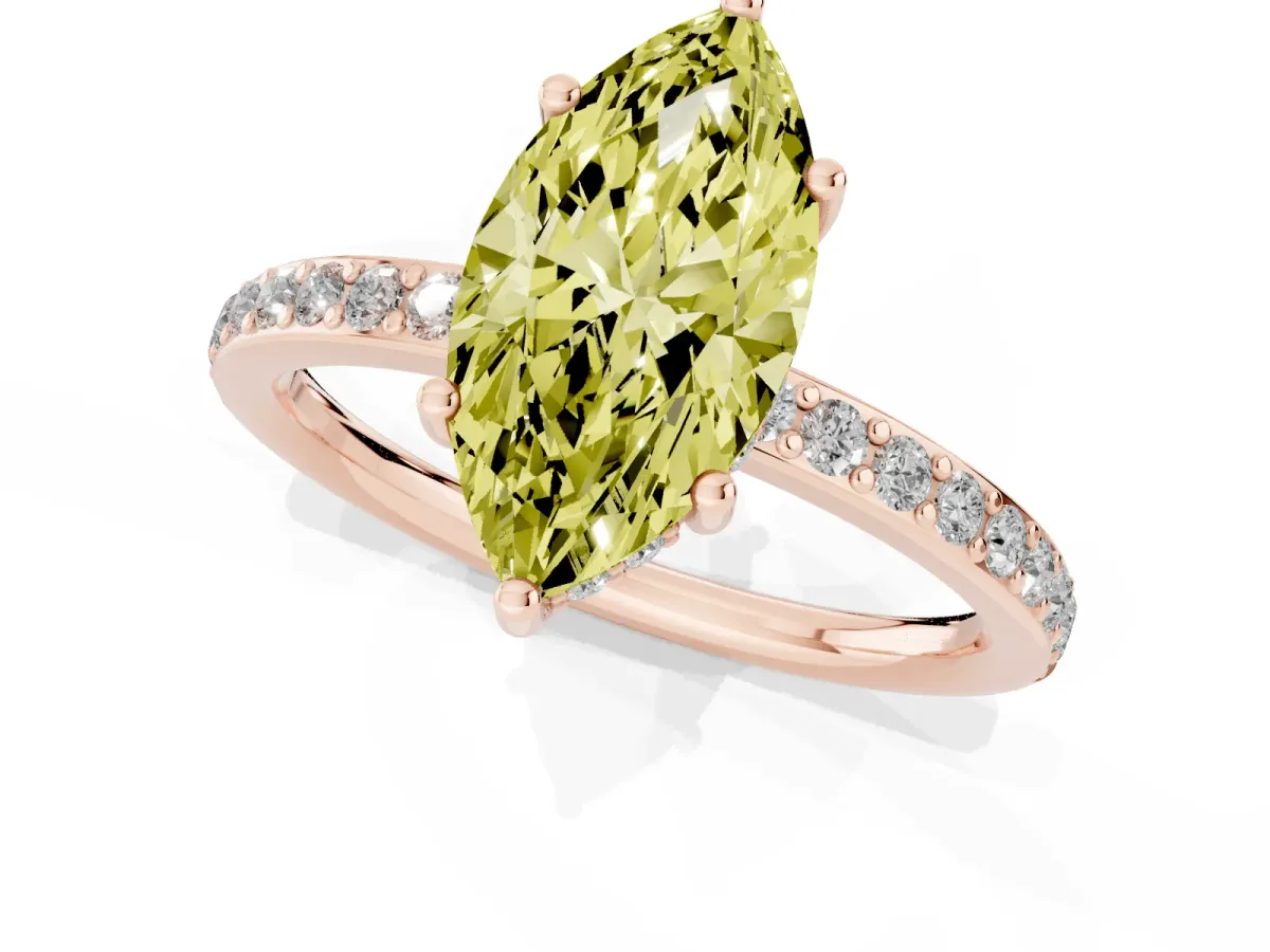 Fancy Yellow Marquise Cut Cut Diamond Pavé Band Ring with Four-Prong Setting Rose gold