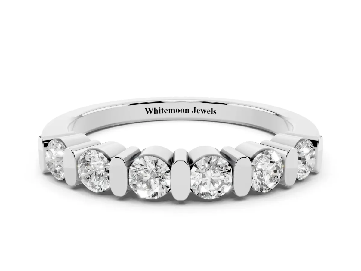 Channel Set Round Diamond Half Eternity Band Silver