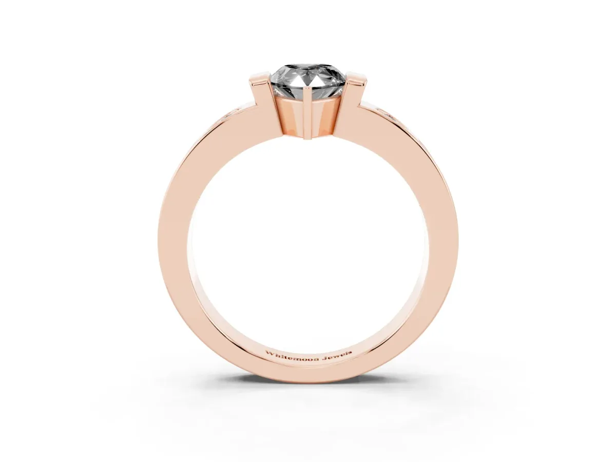 Fancy Black Pear Cut Brilliant Channel-Set Diamond Ring with Bezel Prong Setting Rose gold