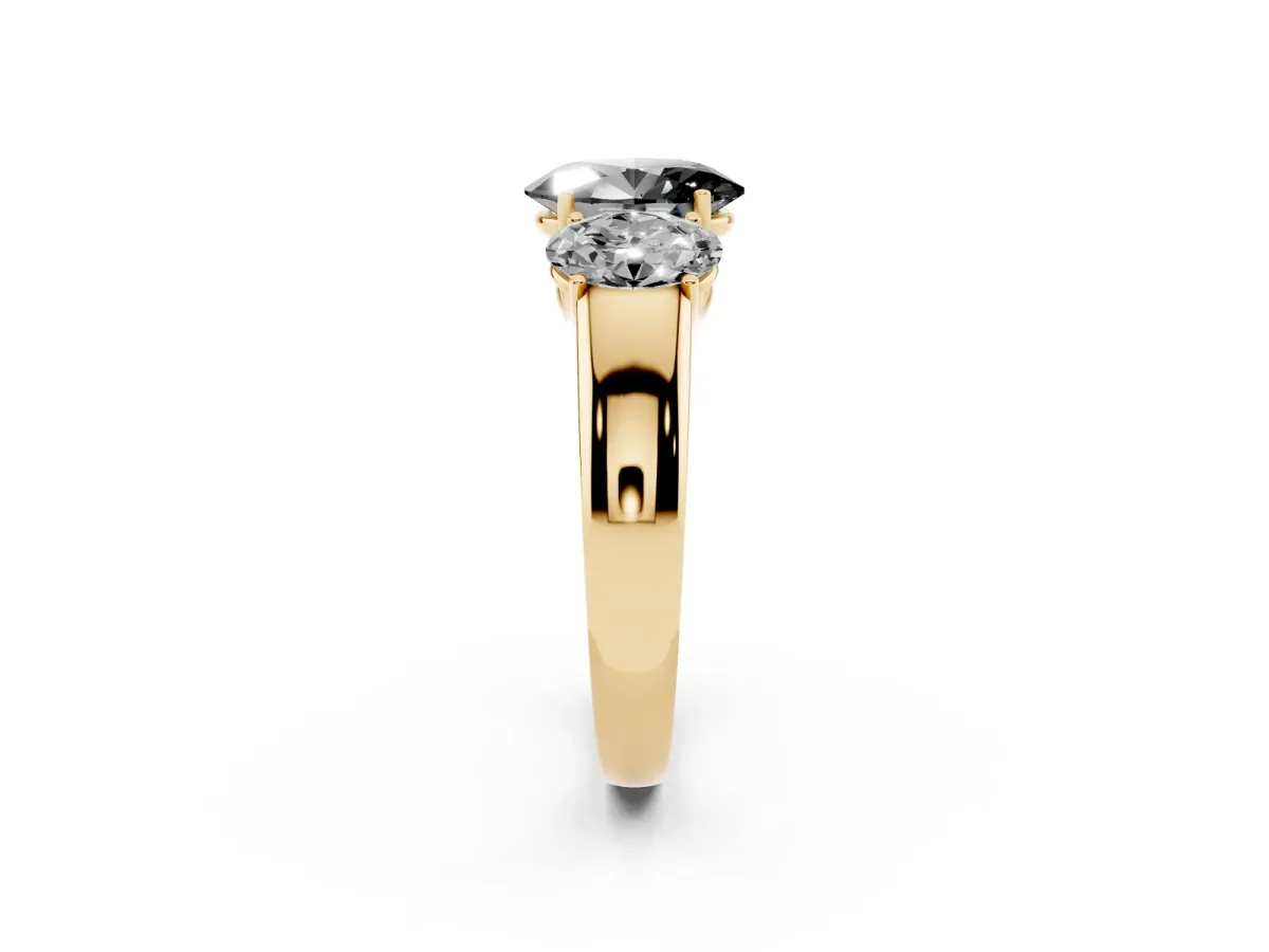 Fancy Black Three-Stone Oval Cut Cut Diamond Ring with Prong Setting and Classic Band Yellow gold