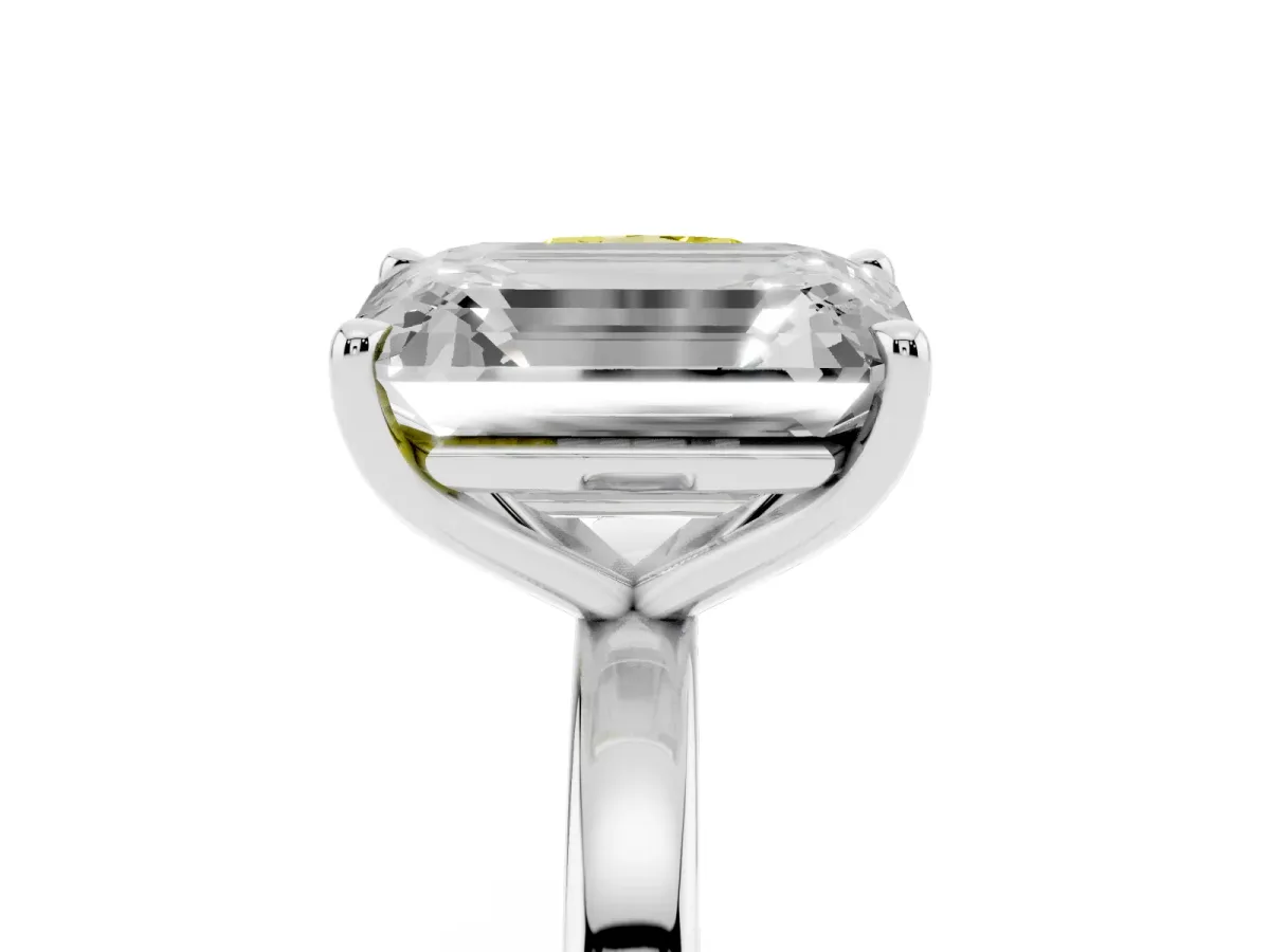Fancy Yellow Cushion Cut and Emerald Cut Toi Moi Ring with Prong Setting Silver