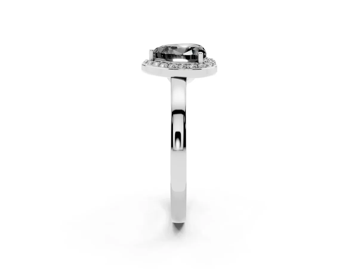 Fancy Black Heart Cut Halo Diamond Ring with Solitaire Band and Prong Setting White gold