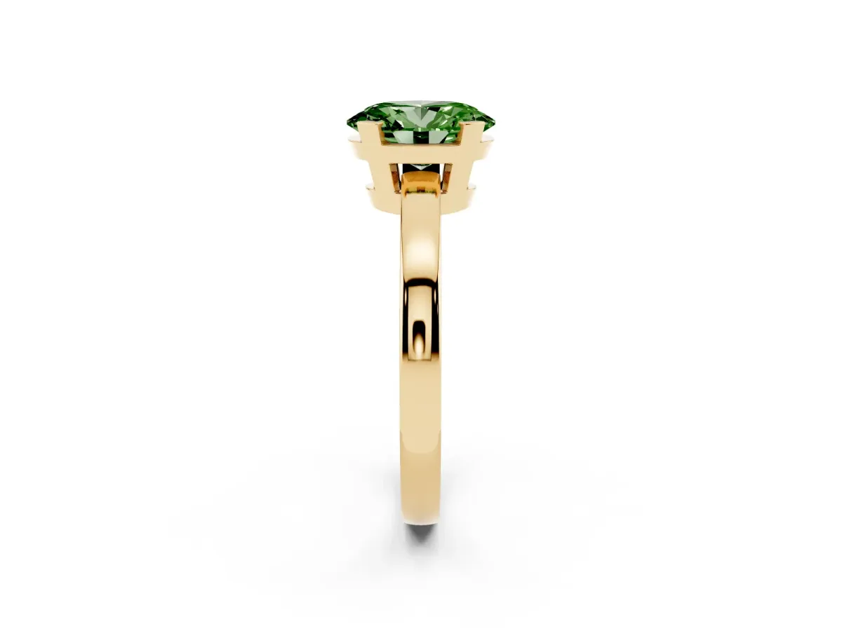 Fancy Green Oval Cut Cut Solitaire Ring with Four-Prong Setting and Classic Band Yellow gold