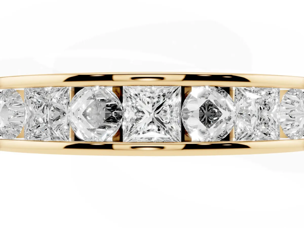 Princess Diamond Channel Set Promise Ring with Round Diamond Accents Yellow gold