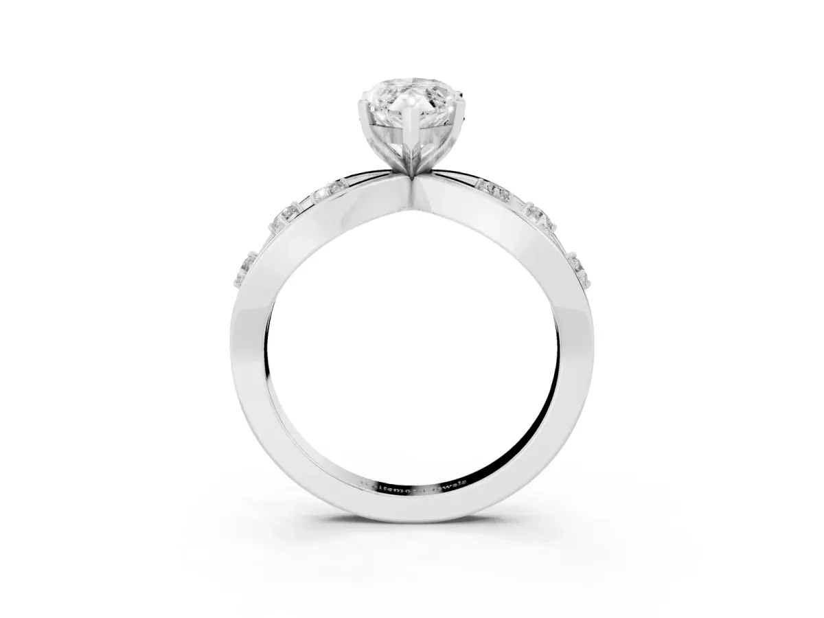 Marquise Cut Cut Solitaire Diamond with Side Stones on Criss-Cross Band and Four-Prong Setting Silver