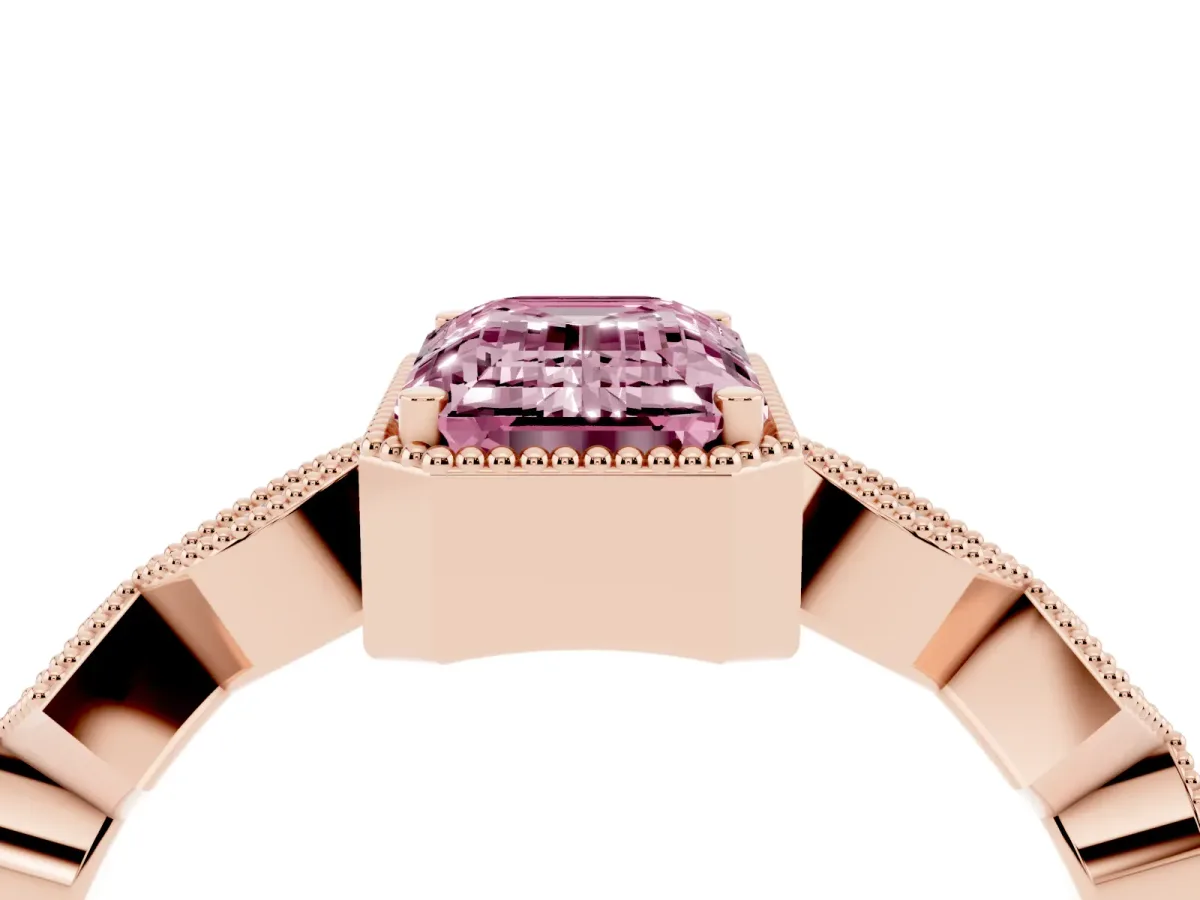 Fancy Pink Emerald Cut Milgrain Marquise Diamond Twist Band Ring Rose gold