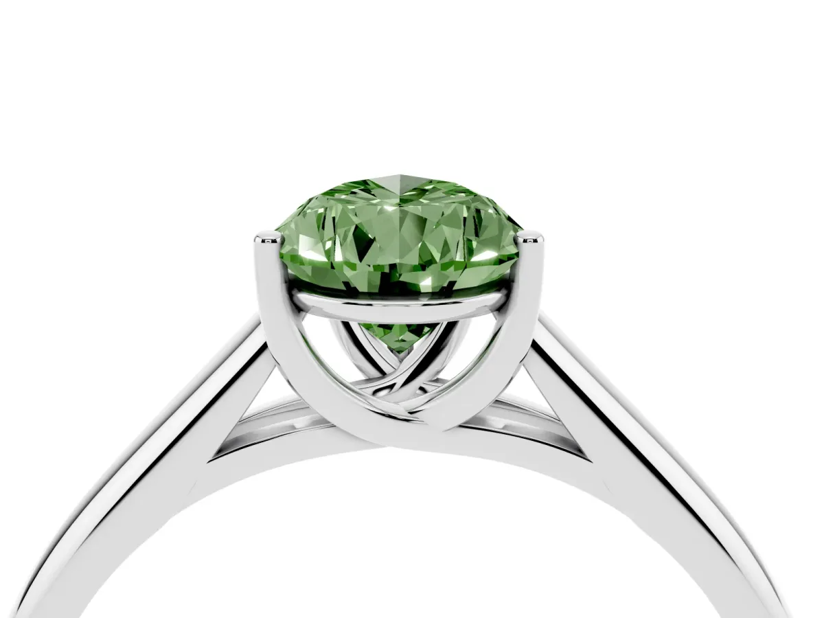 Fancy Green Pear Cut Solitaire Engagement Ring with Tapered Band and Four-Prong Setting Platinum