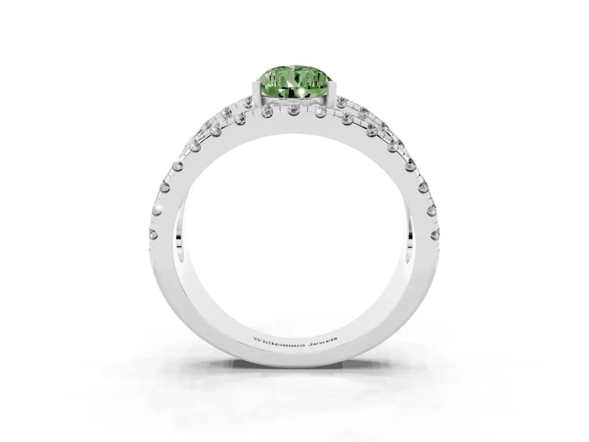 Fancy Green Pear Cut Solitaire Split Shank Pave Diamond Ring Silver