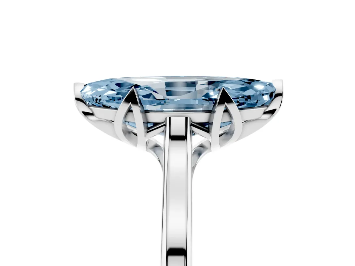Fancy Blue Marquise Cut Diamond Solitaire Ring with Flower Prong Setting and Classic Band Silver
