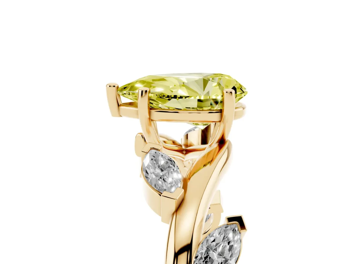 Fancy Yellow Pear Cut Solitaire Twisted Band Marquise Accent Prong Setting Ring Yellow gold