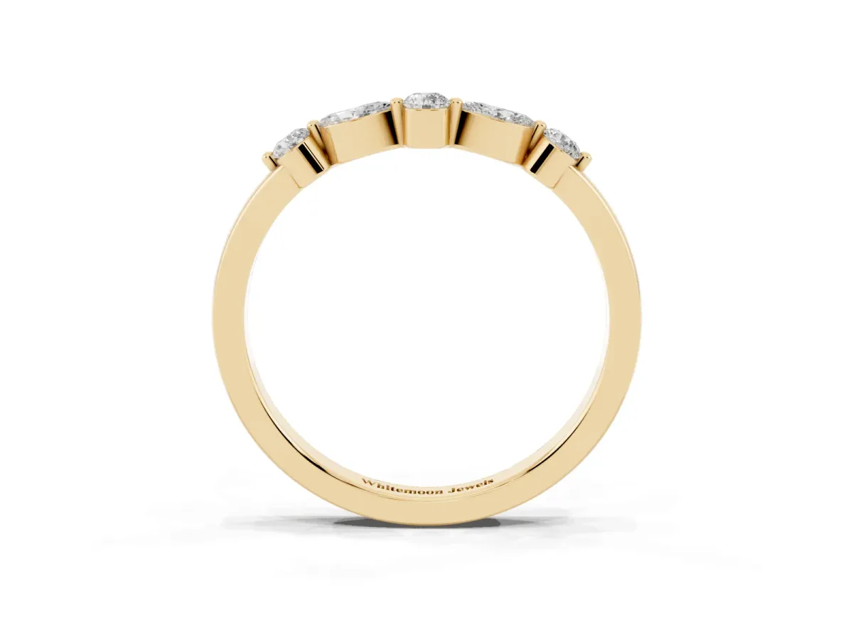 Round and Marquise Diamond Half Eternity Band with Prong Setting Yellow gold