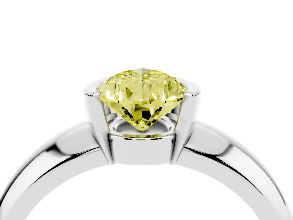 Fancy Yellow Pear Cut Solitaire Tension Set Diamond Ring with Wide Band Platinum