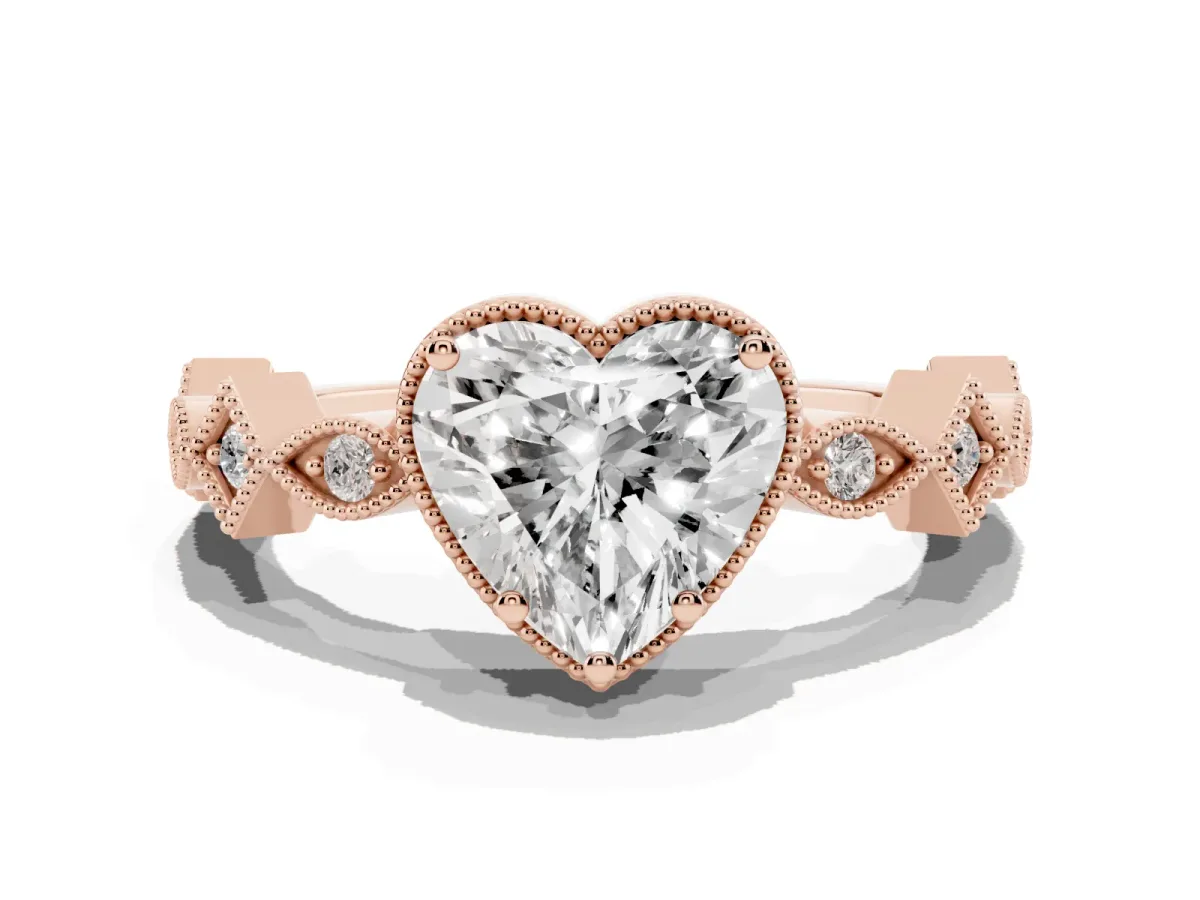 Heart Cut Milgrain Marquise Diamond Twist Band Ring Rose gold