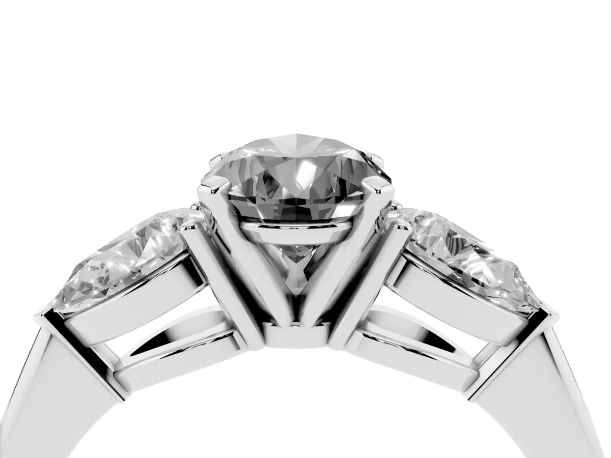 Fancy Black Three-Stone Pear Cut Diamond Ring with Pear Side Stones and Four-Prong Setting Platinum