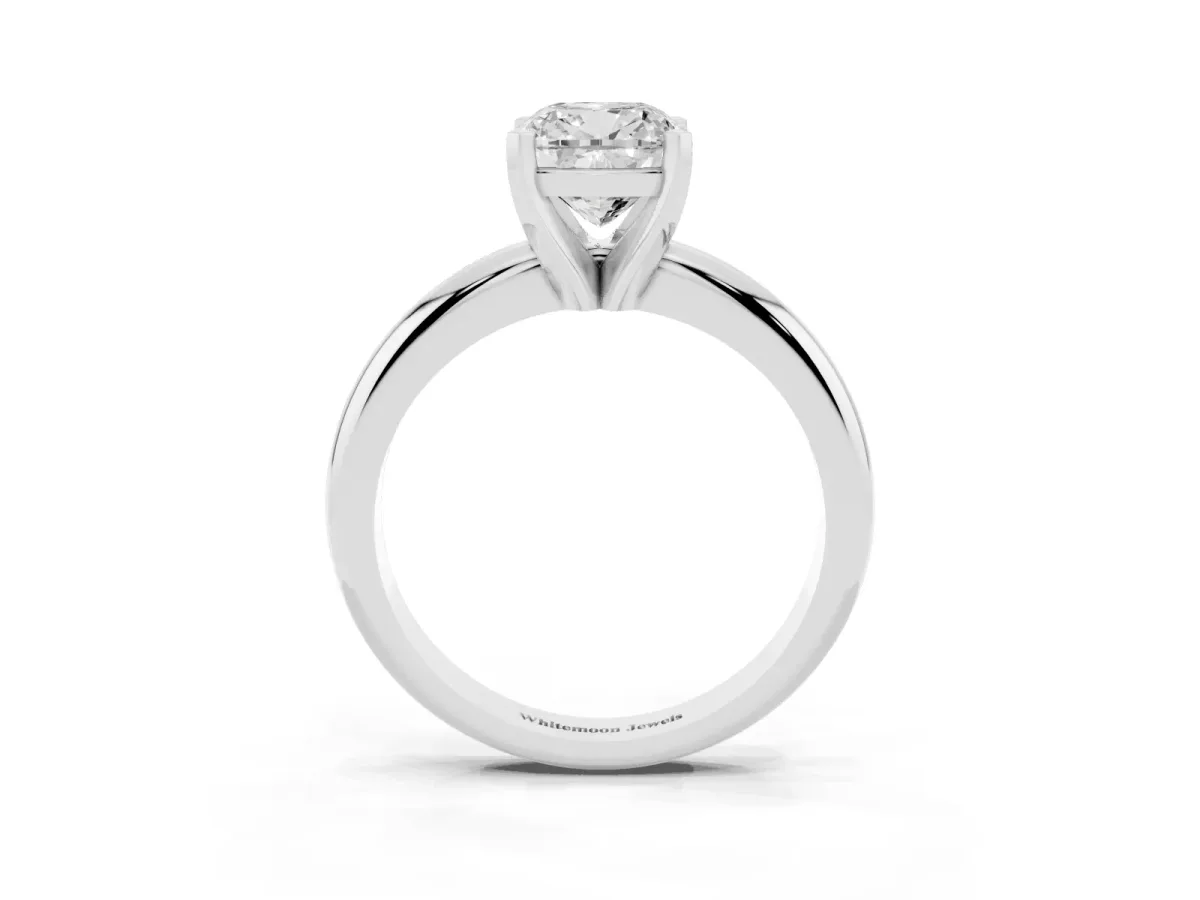 Cushion Cut Diamond Solitaire Engagement Ring with Round Band and Four-Prong Setting Silver