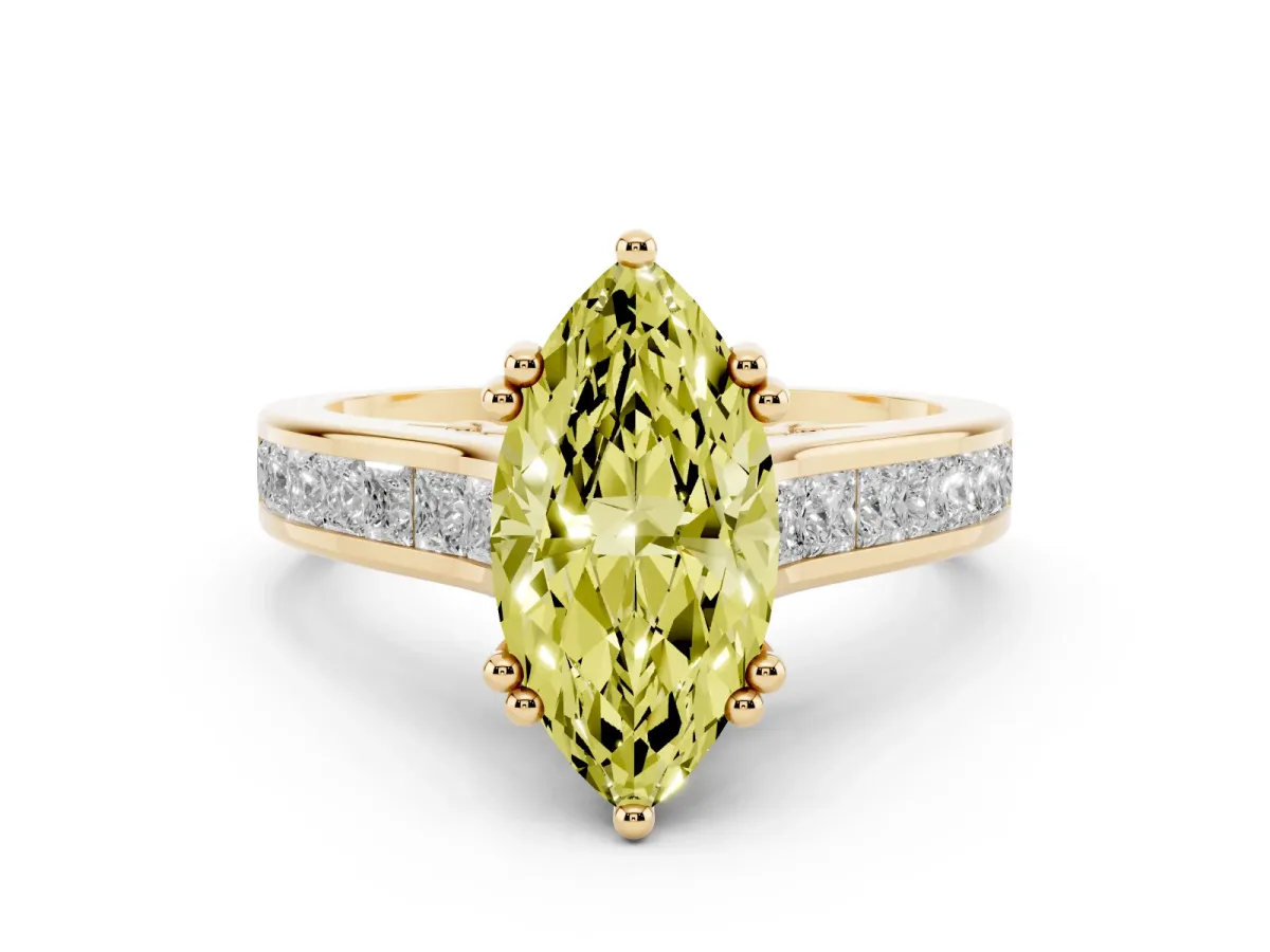 Fancy Yellow Marquise Cut Cut Channel Set Solitaire Engagement Ring with Prong Setting Yellow gold