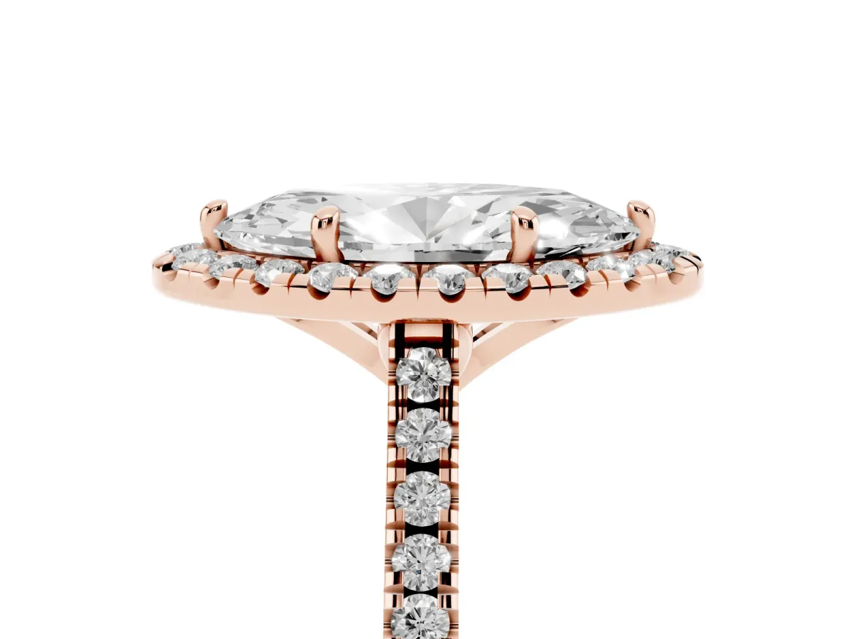 Marquise Cut Diamond Cushion Halo Ring with Pavé Band Rose gold