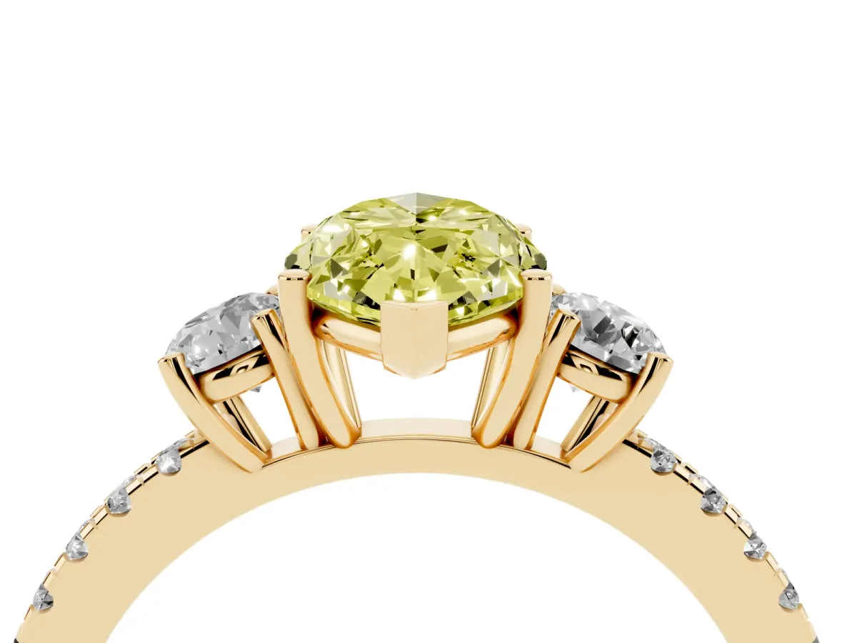 Fancy Yellow Three-Stone Marquise Cut Cut Diamond Pavé Band with Prong Setting Yellow gold