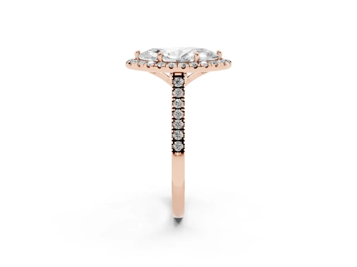 Marquise Cut Diamond Cushion Halo Ring with Pavé Band Rose gold