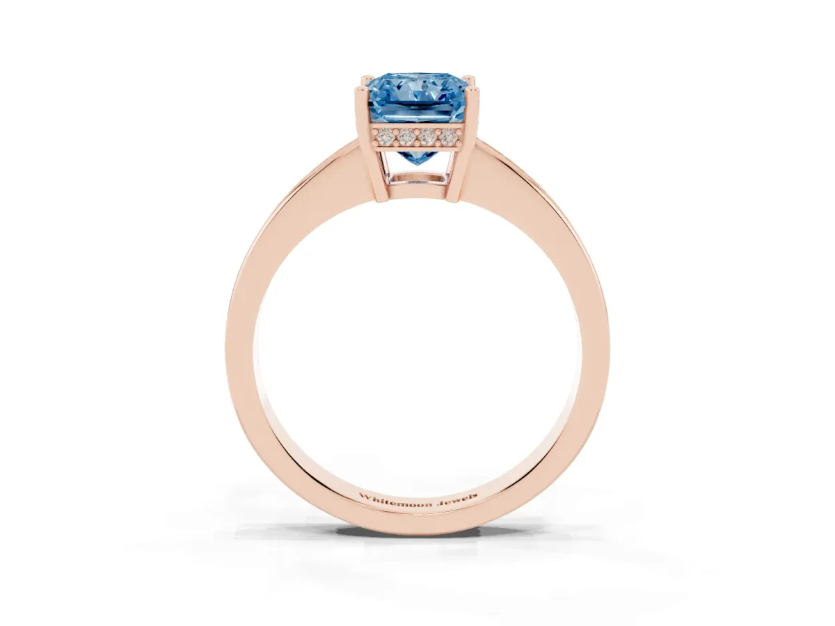 Fancy Blue Radiant Cut Solitaire Pavé Band Prong Setting Ring Rose gold