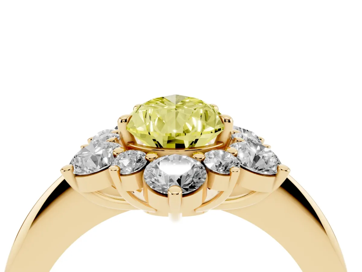 Fancy Yellow Pear Cut Diamond Cluster Halo Ring with Solitaire Band and Four-Prong Setting Yellow gold