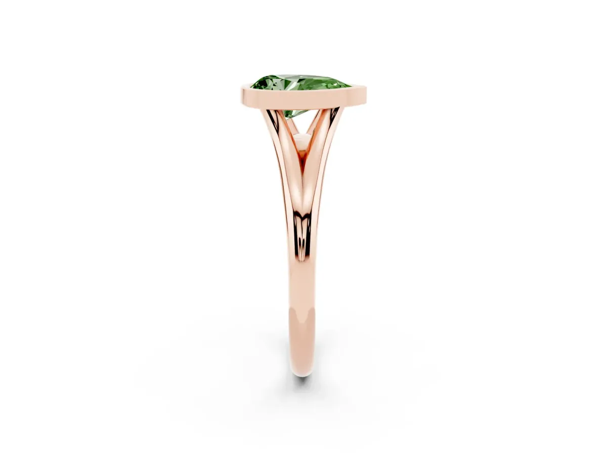 Fancy Green Bezel Set Pear Cut Cut Solitaire Ring with Tapered Band Rose gold