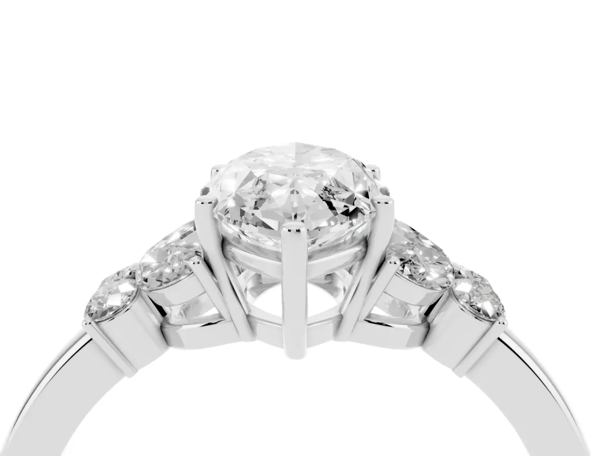 Marquise Cut Cut Solitaire Floral Diamond Ring with Four-Prong Setting Silver