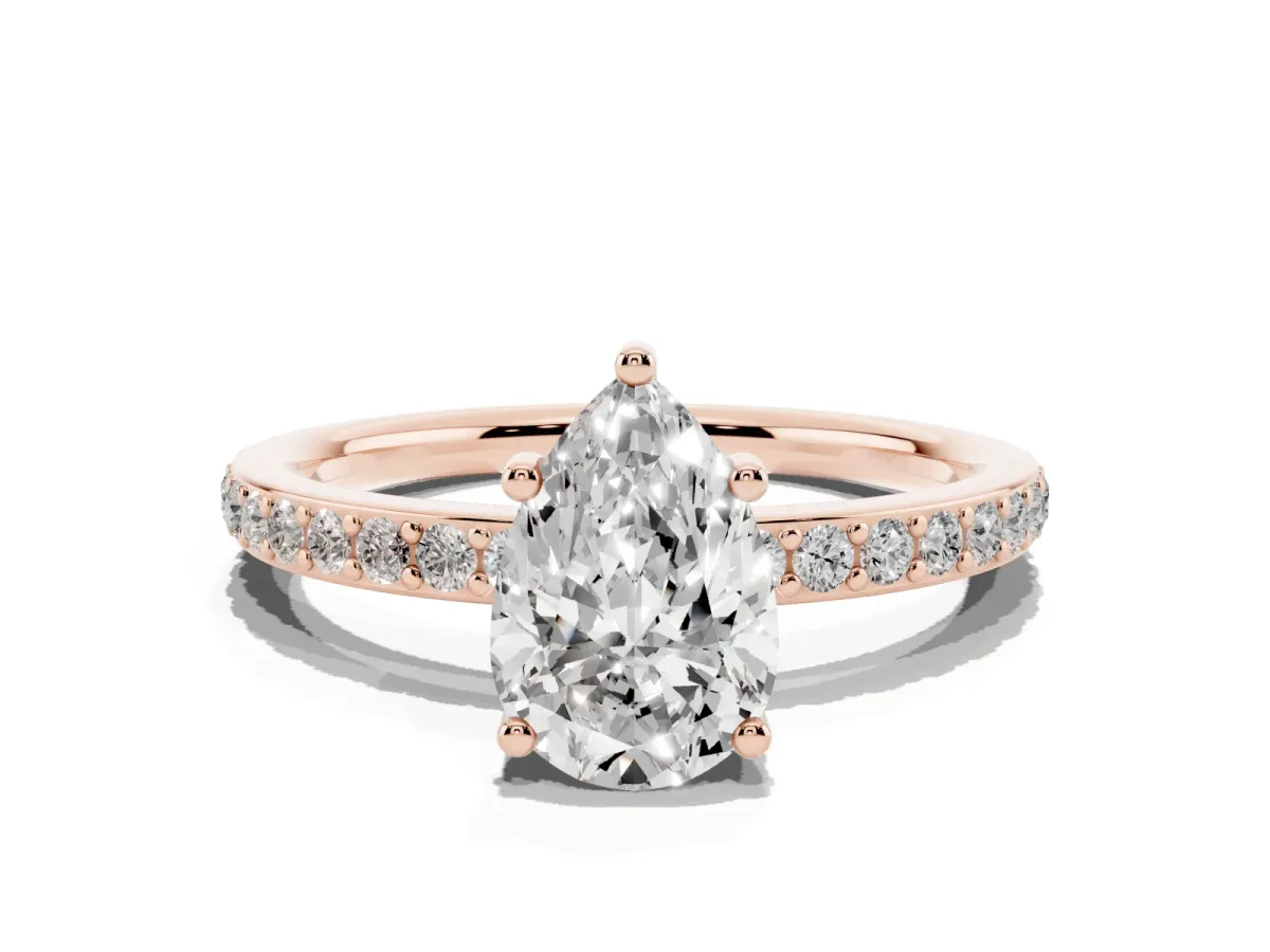Pear Cut Cut Diamond Pavé Band Ring with Four-Prong Setting Rose gold