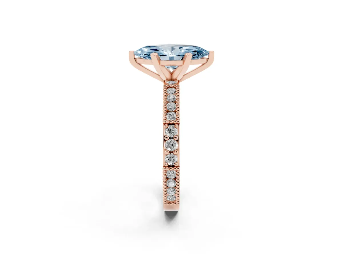 Fancy Blue Marquise Cut Solitaire with Pavé Band and Four-Prong Setting Rose gold