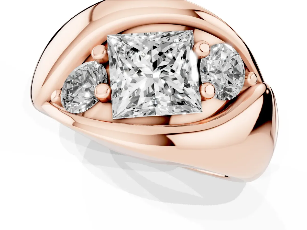 Channel Set Princess Cut Diamond Crossover Band Rose gold